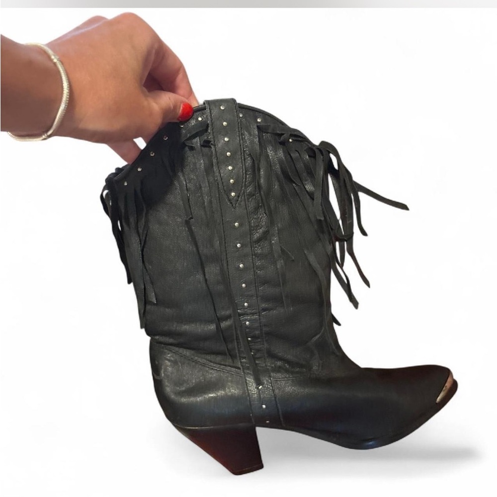 dingo Black Fringe Western Heeled Boots with Studs - Picture 8 of 8